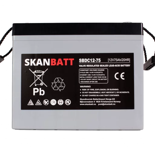 SKANBATT AGM Deep Cycle Batteri 12V 75AH C10 (259x169x210mm) +vänster