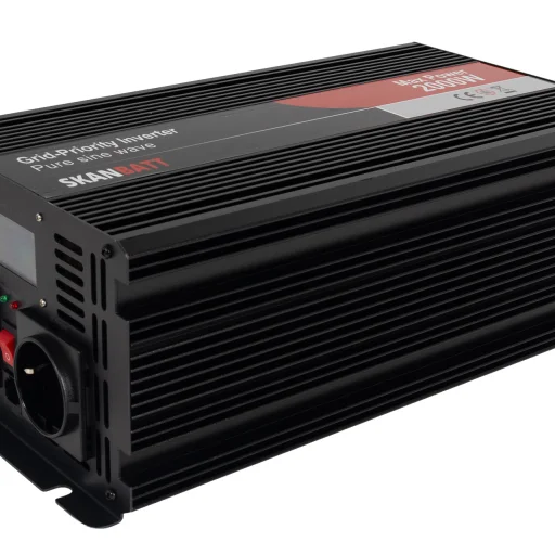 SKANBATT Inverter 12V 2000W Ren Sinus med Nätprioritering och Trådlös Fjärrkontroll 340x180x120mm