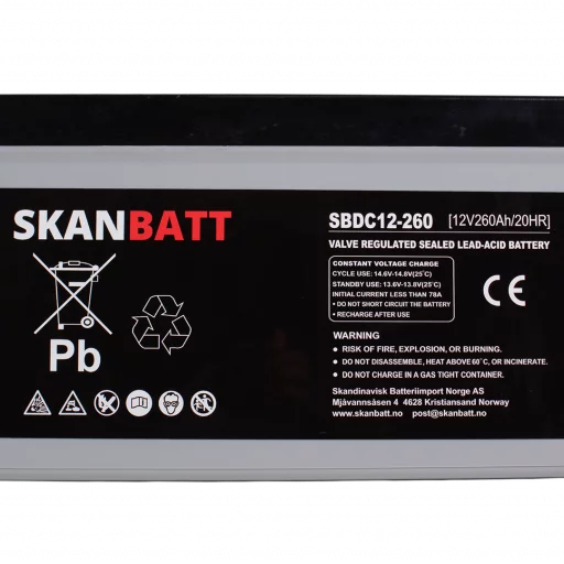 SKANBATT AGM Deep Cycle Batteri 12V 260AH C10 (520x268x220mm) +Höger
