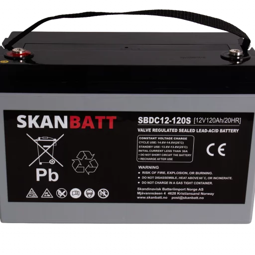 SKANBATT AGM Deep Cycle Batteri 12V 120AH C10 (328x172x222mm) +vänster