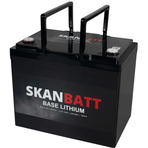 SKANBATT Base Lithium - 12V 100Ah 100A BMS - 260x169x211mm - 3 Års garanti
