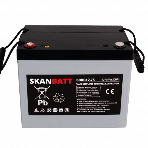 SKANBATT AGM Deep Cycle Batteri 12V 75AH C10 (259x169x210mm) +vänster