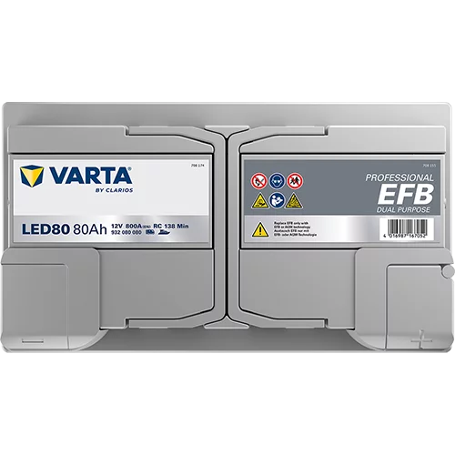 VARTA LED80 Fritidsbatteri EFB Batteri 12V 80AH 800CCA (315x175x190/190mm) +höger