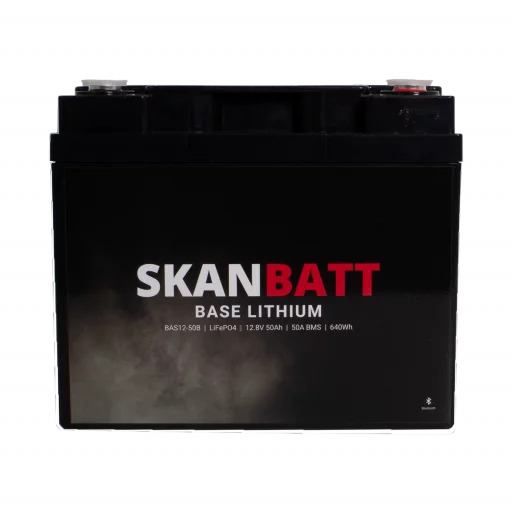 SKANBATT Base Lithium - 12V 50Ah 50A BMS - Bluetooth - 198x166x170mm - 3 Års garanti