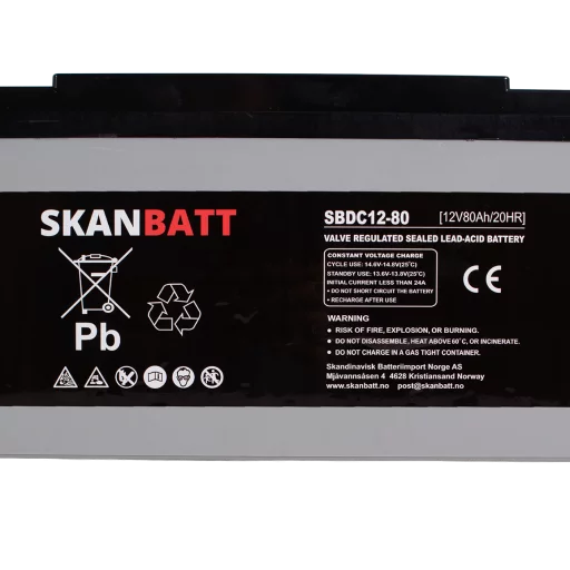 SKANBATT AGM Deep Cycle Batteri 12V 80AH C20 (350x167x182mm) +vänster