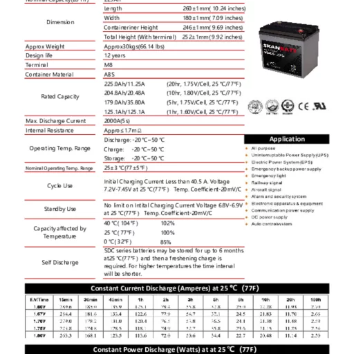 SKANBATT DEEP CYCLE AGM Batteri 6V 225AH - 260x180x246mm