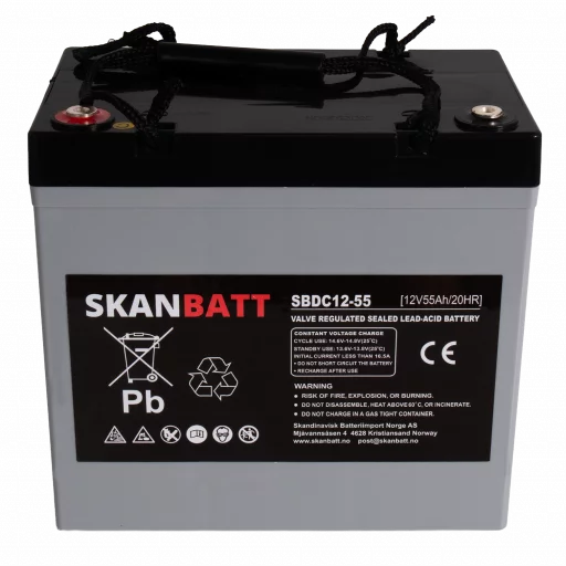 SKANBATT AGM Deep Cycle Batteri 12V 55AH (229x138x216mm) +vänster