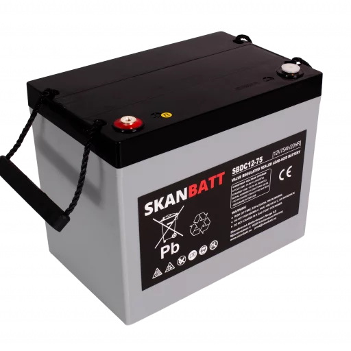 SKANBATT AGM Deep Cycle Batteri 12V 75AH C10 (259x169x210mm) +vänster