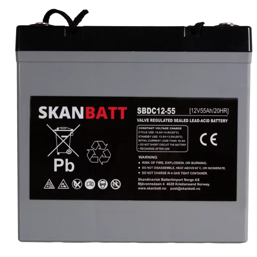 SKANBATT AGM Deep Cycle Batteri 12V 55AH (229x138x216mm) +vänster