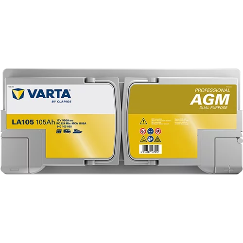 VARTA LA105 AGM Fritidsbatteri 12V 105AH 950CCA (394x175x190/190mm) +höger