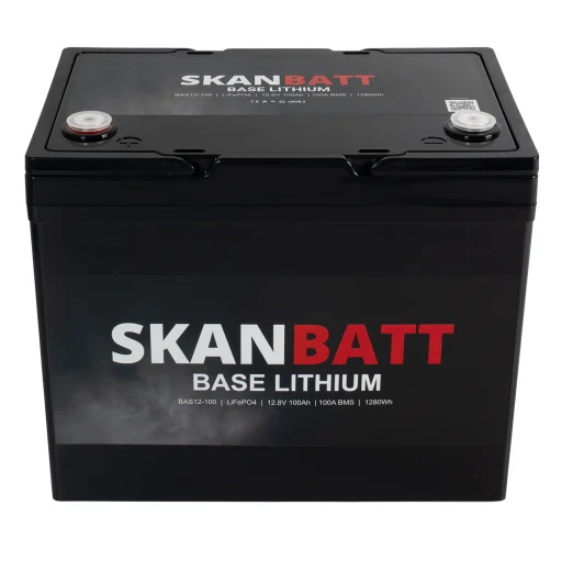 SKANBATT Base Lithium - 12V 100Ah 100A BMS - 260x169x211mm - 3 Års garanti