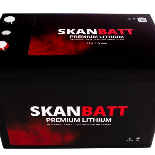SKANBATT Premium Lithium - 12V 325Ah 200A BMS - Bluetooth - Heat - 345x190x245mm - 8 Års garanti
