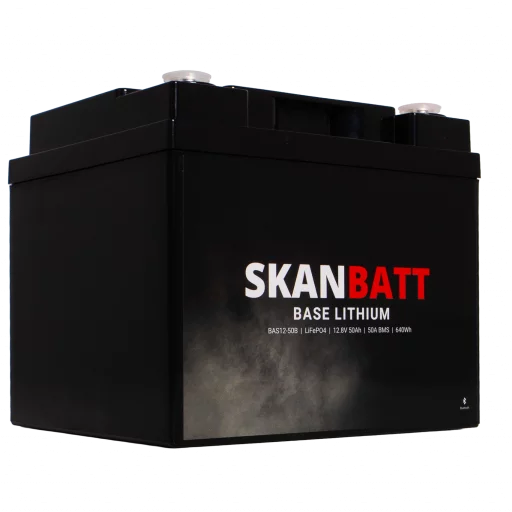 SKANBATT Base Lithium - 12V 50Ah 50A BMS - Bluetooth - 198x166x170mm - 3 Års garanti