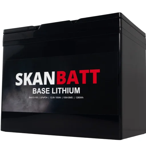 SKANBATT Base Lithium - 12V 100Ah 100A BMS - 260x169x211mm - 3 Års garanti