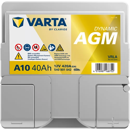 VARTA A10 Dynamic AGM Batteri 12V 40AH 420CCA (175x175x190mm) +höger