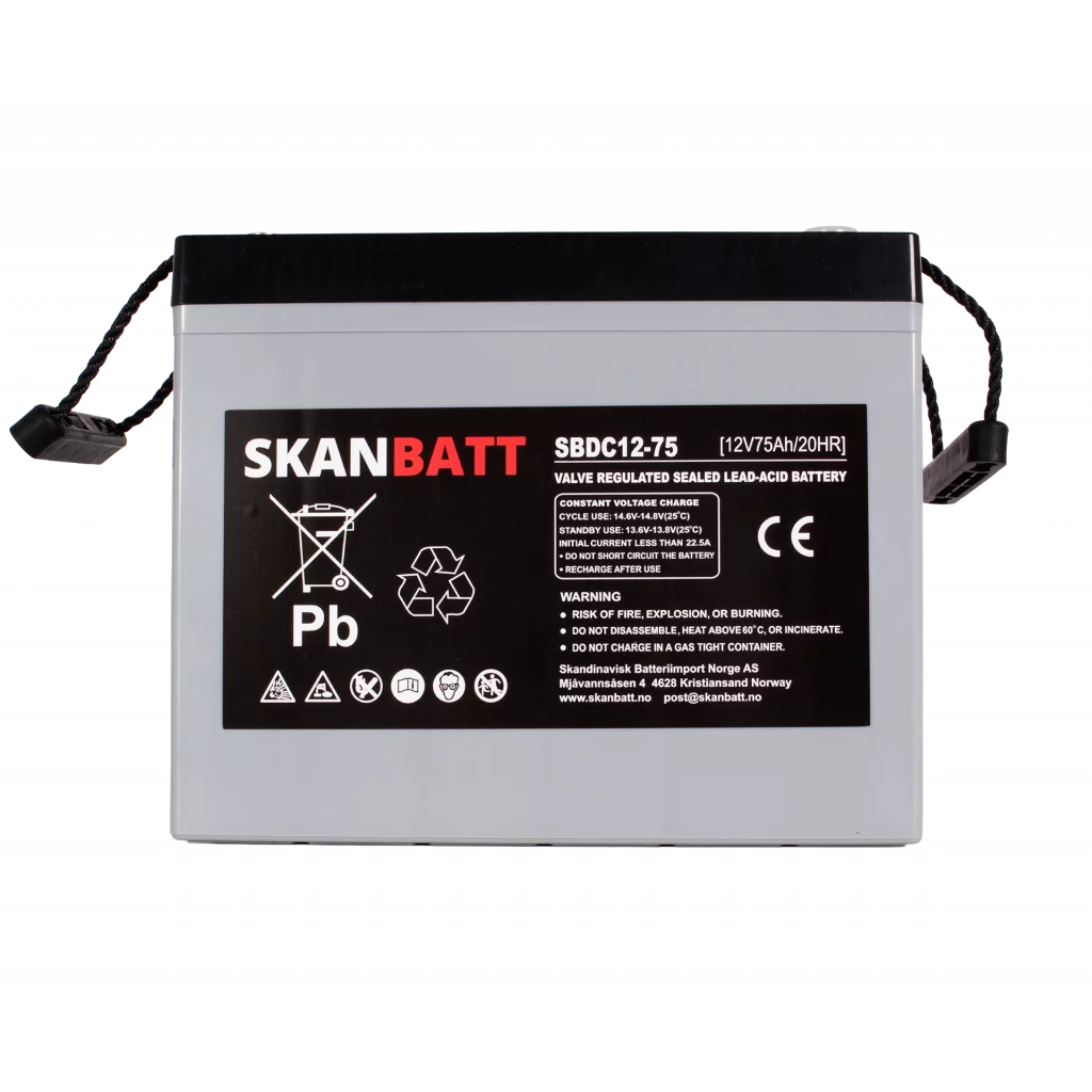 SKANBATT AGM Deep Cycle Batteri 12V 75AH C10 (259x169x210mm) +vänster