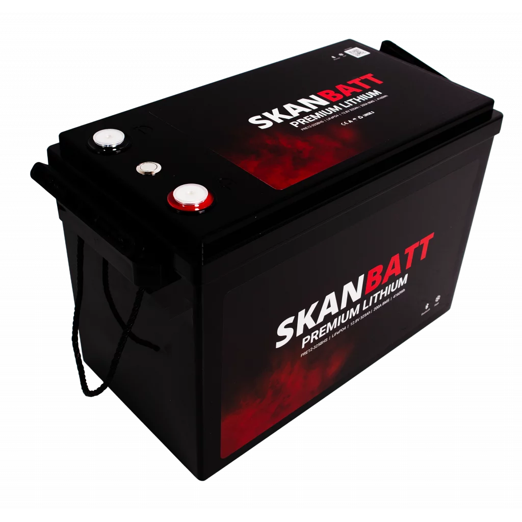 SKANBATT Premium Lithium - 12V 325Ah 200A BMS - Bluetooth - Heat - 345x190x245mm - 8 Års garanti