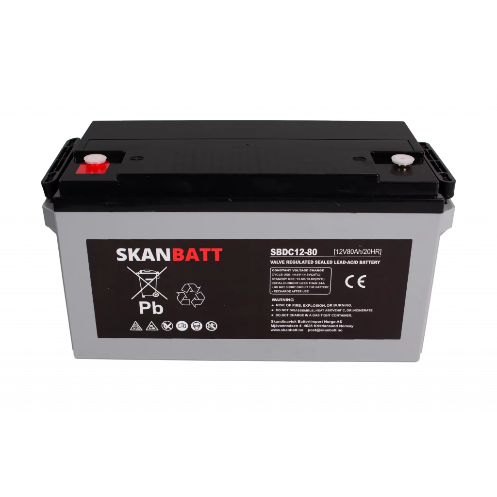 SKANBATT AGM Deep Cycle Batteri 12V 80AH C20 (350x167x182mm) +vänster