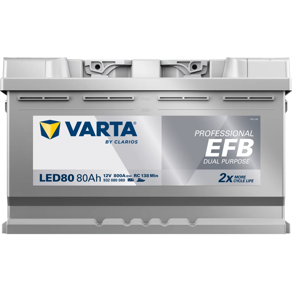VARTA LED80 Fritidsbatteri EFB Batteri 12V 80AH 800CCA (315x175x190/190mm) +höger