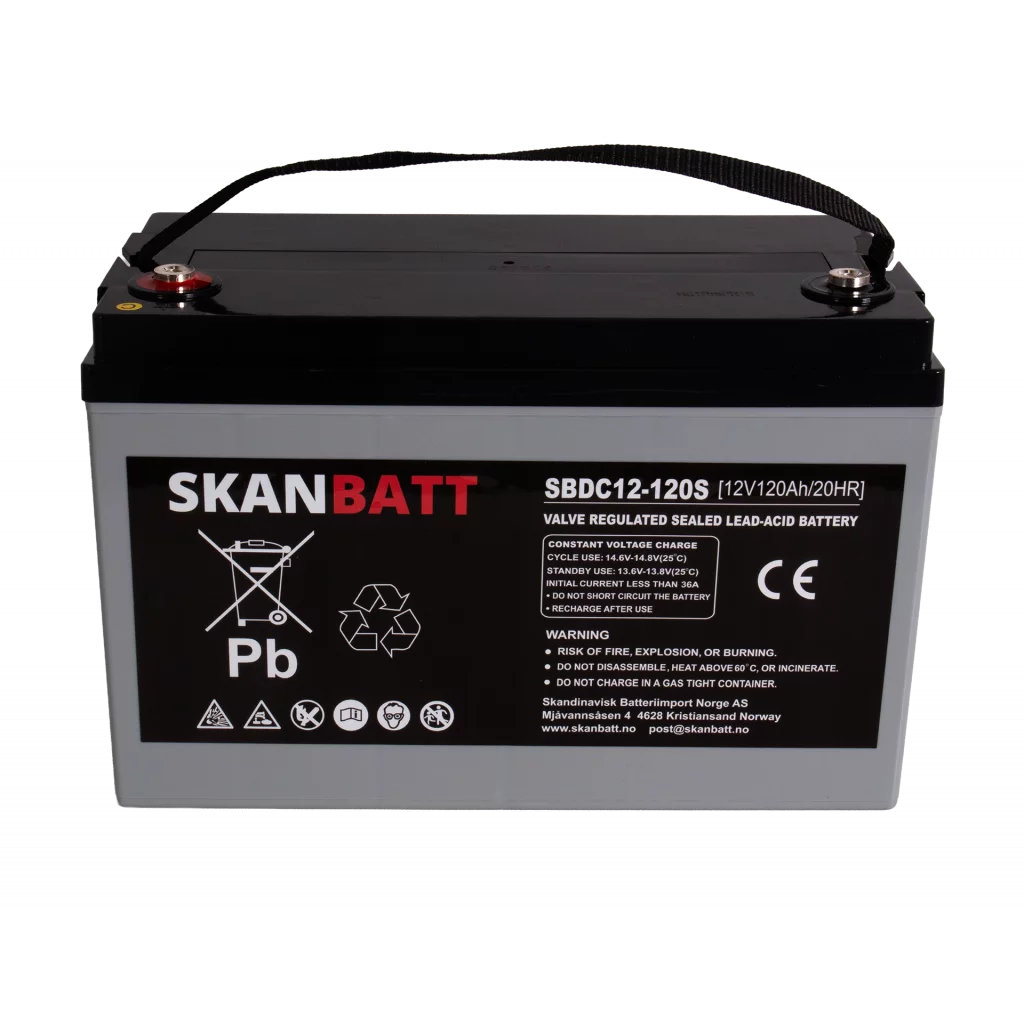SKANBATT AGM Deep Cycle Batteri 12V 120AH C10 (328x172x222mm) +vänster