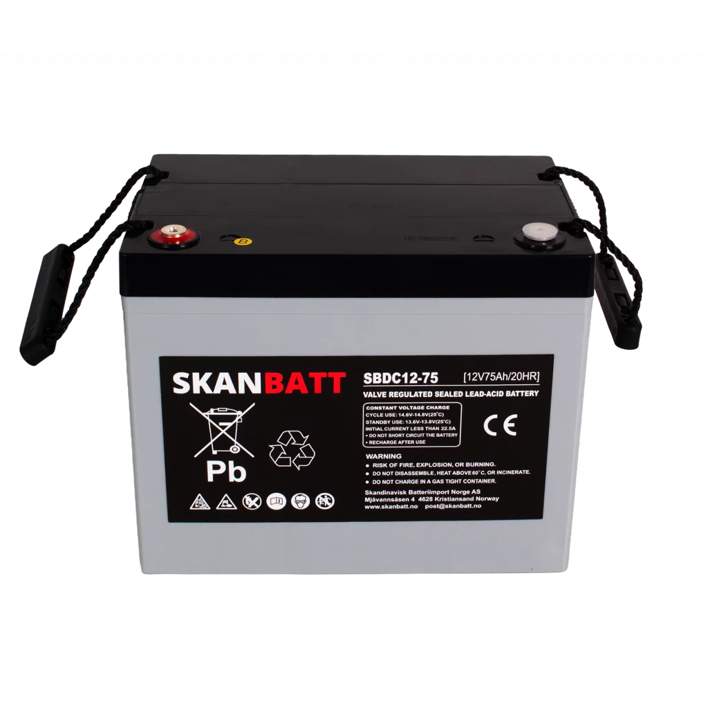 SKANBATT AGM Deep Cycle Batteri 12V 75AH C10 (259x169x210mm) +vänster