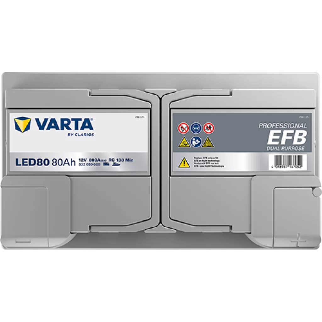 VARTA LED80 Fritidsbatteri EFB Batteri 12V 80AH 800CCA (315x175x190/190mm) +höger