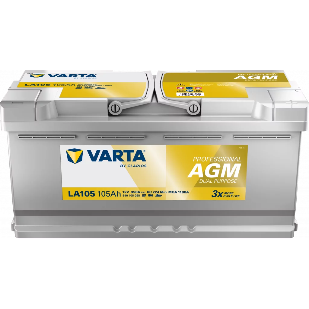 VARTA LA105 AGM Fritidsbatteri 12V 105AH 950CCA (394x175x190/190mm) +höger