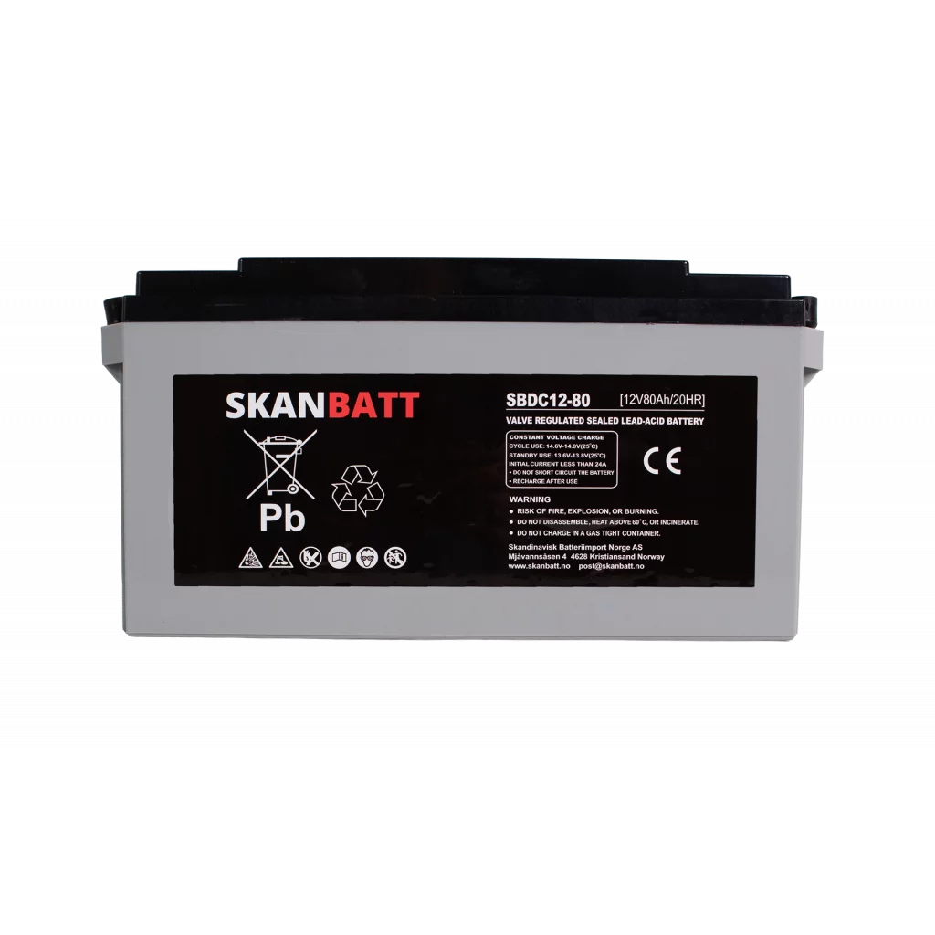 SKANBATT AGM Deep Cycle Batteri 12V 80AH C20 (350x167x182mm) +vänster