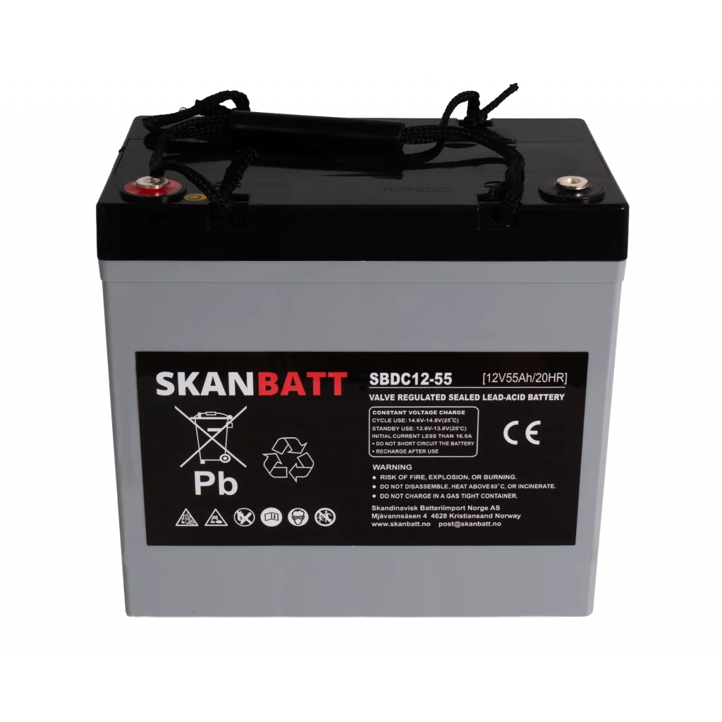 SKANBATT AGM Deep Cycle Batteri 12V 55AH (229x138x216mm) +vänster