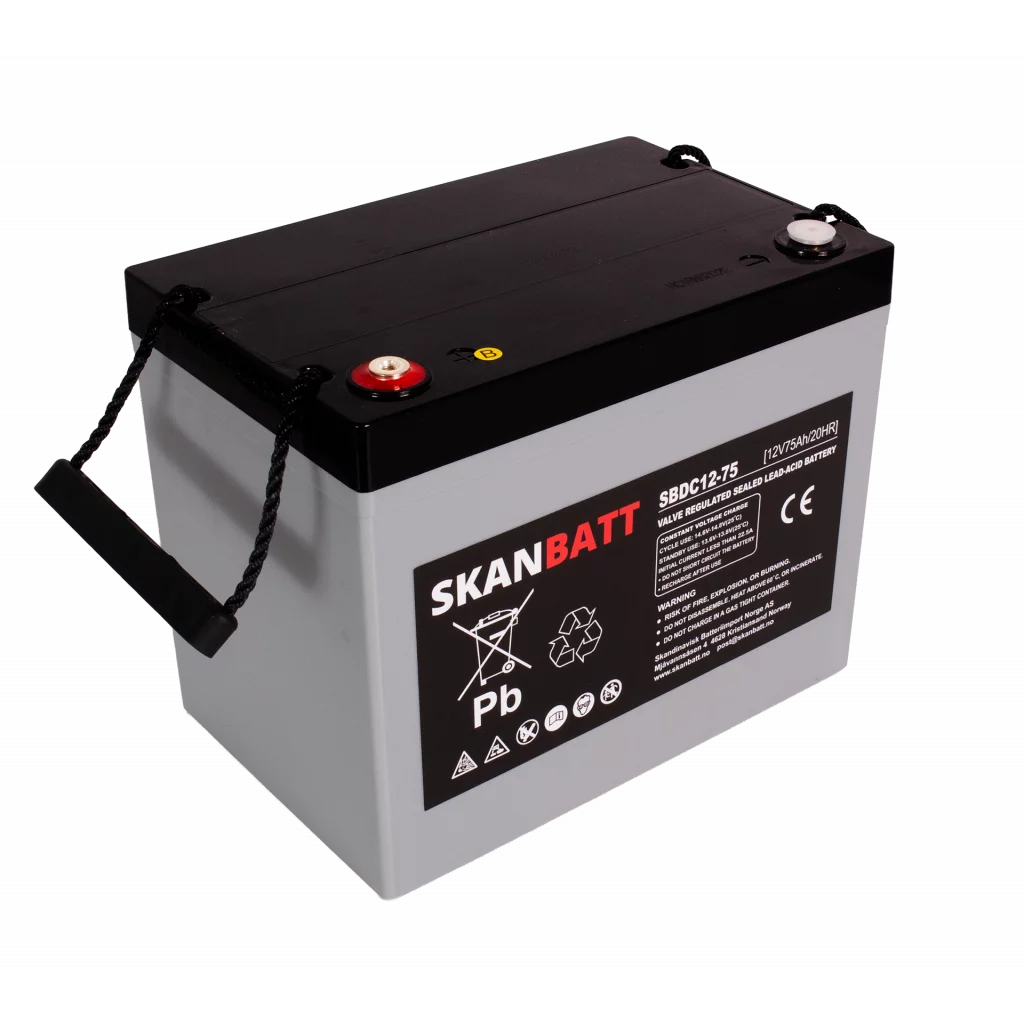 SKANBATT AGM Deep Cycle Batteri 12V 75AH C10 (259x169x210mm) +vänster
