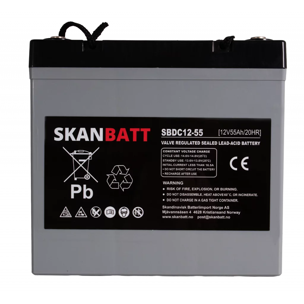 SKANBATT AGM Deep Cycle Batteri 12V 55AH (229x138x216mm) +vänster