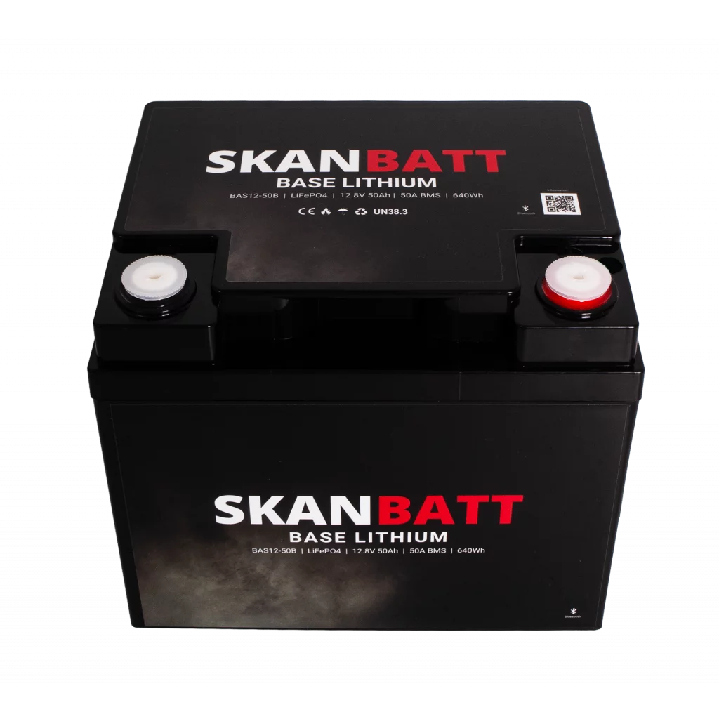 SKANBATT Base Lithium - 12V 50Ah 50A BMS - Bluetooth - 198x166x170mm - 3 Års garanti