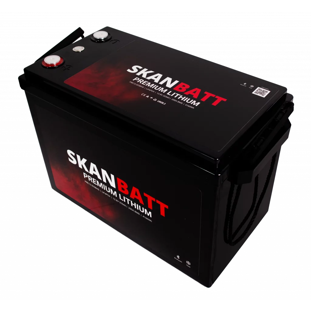 SKANBATT Premium Lithium - 12V 325Ah 200A BMS - Bluetooth - Heat - 345x190x245mm - 8 Års garanti