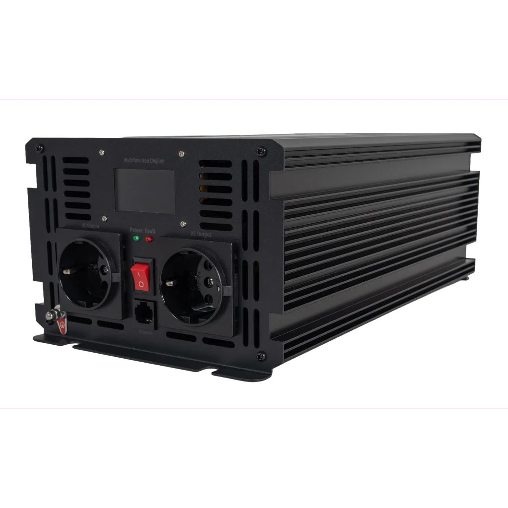 SKANBATT Inverter 12V 2000W Ren Sinus med Nätprioritering och Trådlös Fjärrkontroll 340x180x120mm