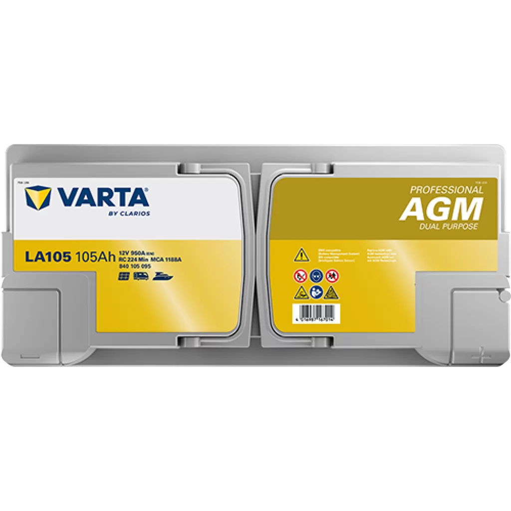 VARTA LA105 AGM Fritidsbatteri 12V 105AH 950CCA (394x175x190/190mm) +höger