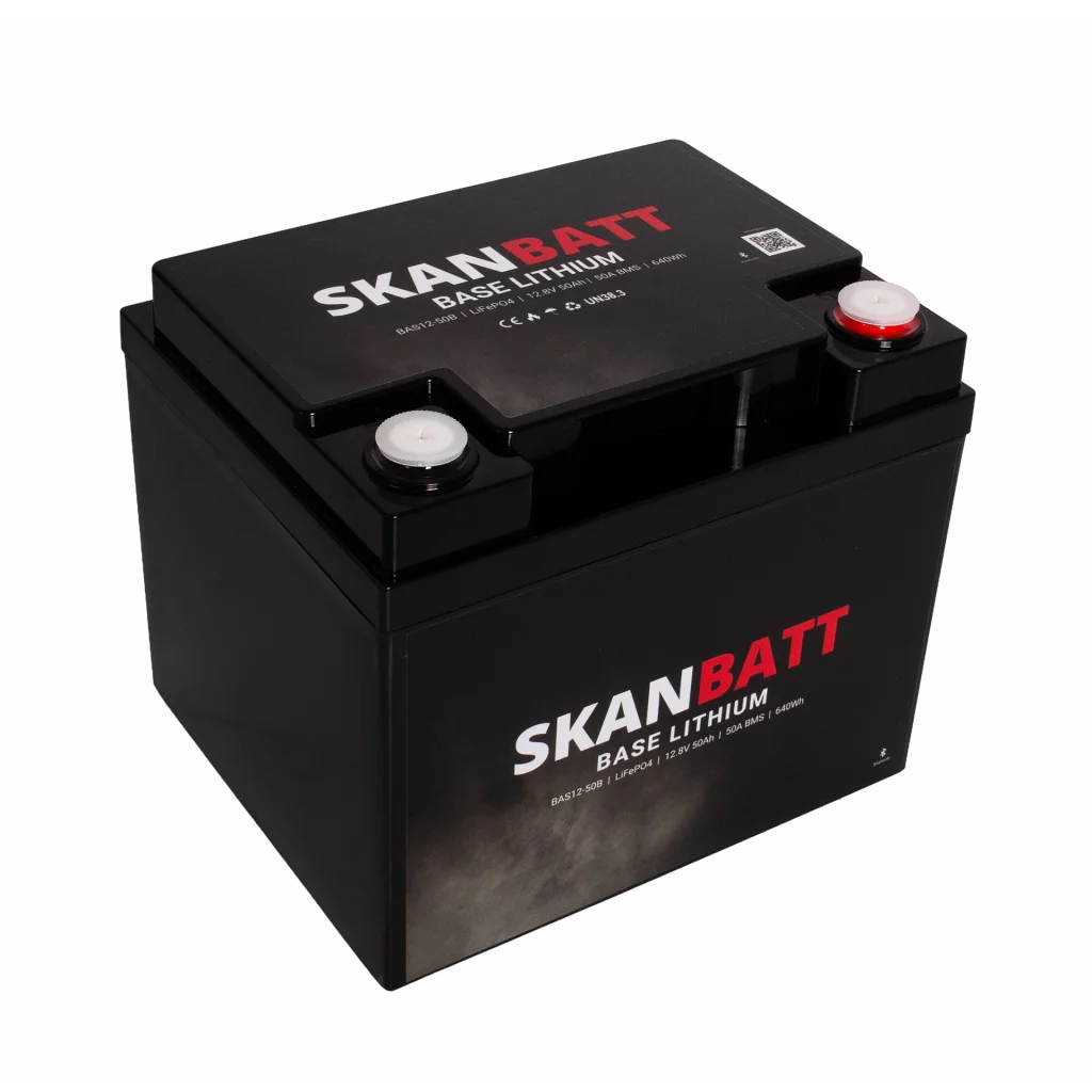 SKANBATT Base Lithium - 12V 50Ah 50A BMS - Bluetooth - 198x166x170mm - 3 Års garanti