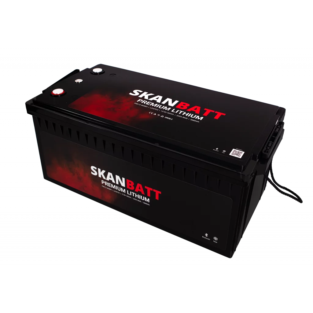 SKANBATT Premium Lithium - 12V 460Ah 200A BMS - Bluetooth - Heat - 522x218x268mm - 8 Års garanti