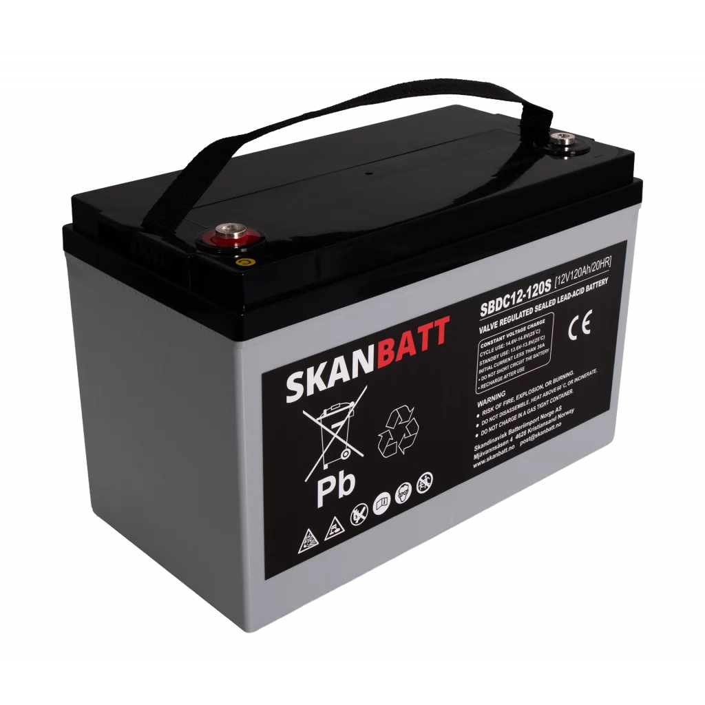 SKANBATT AGM Deep Cycle Batteri 12V 120AH C10 (328x172x222mm) +vänster