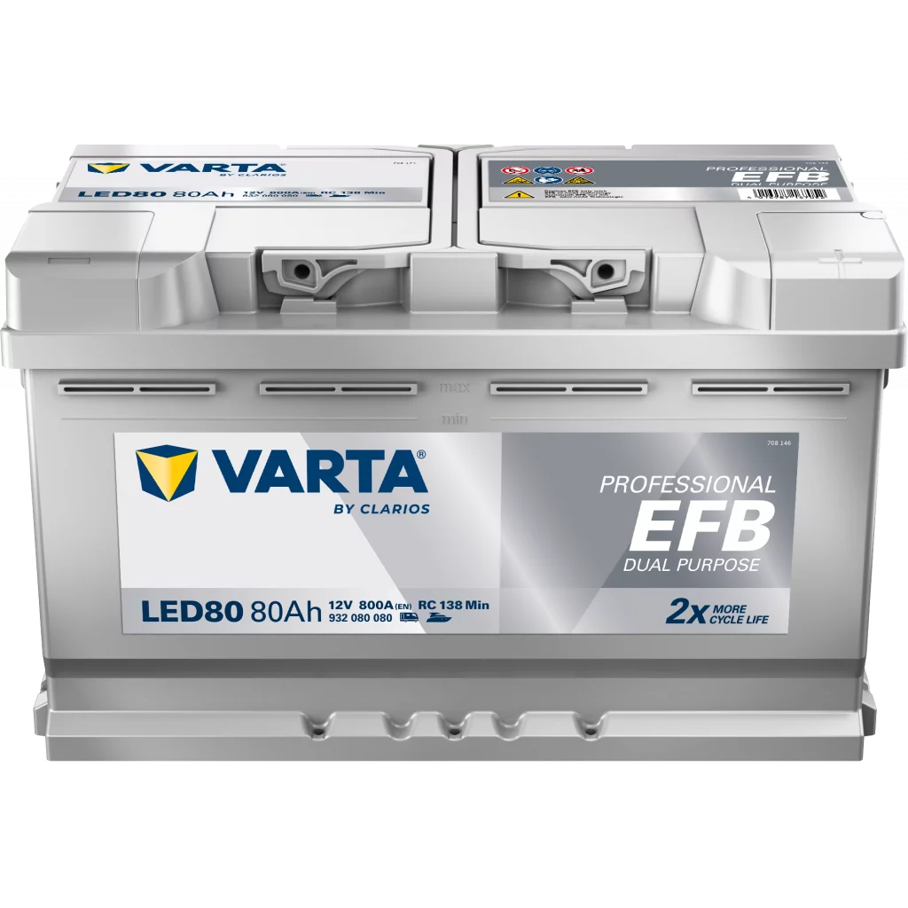 VARTA LED80 Fritidsbatteri EFB Batteri 12V 80AH 800CCA (315x175x190/190mm) +höger