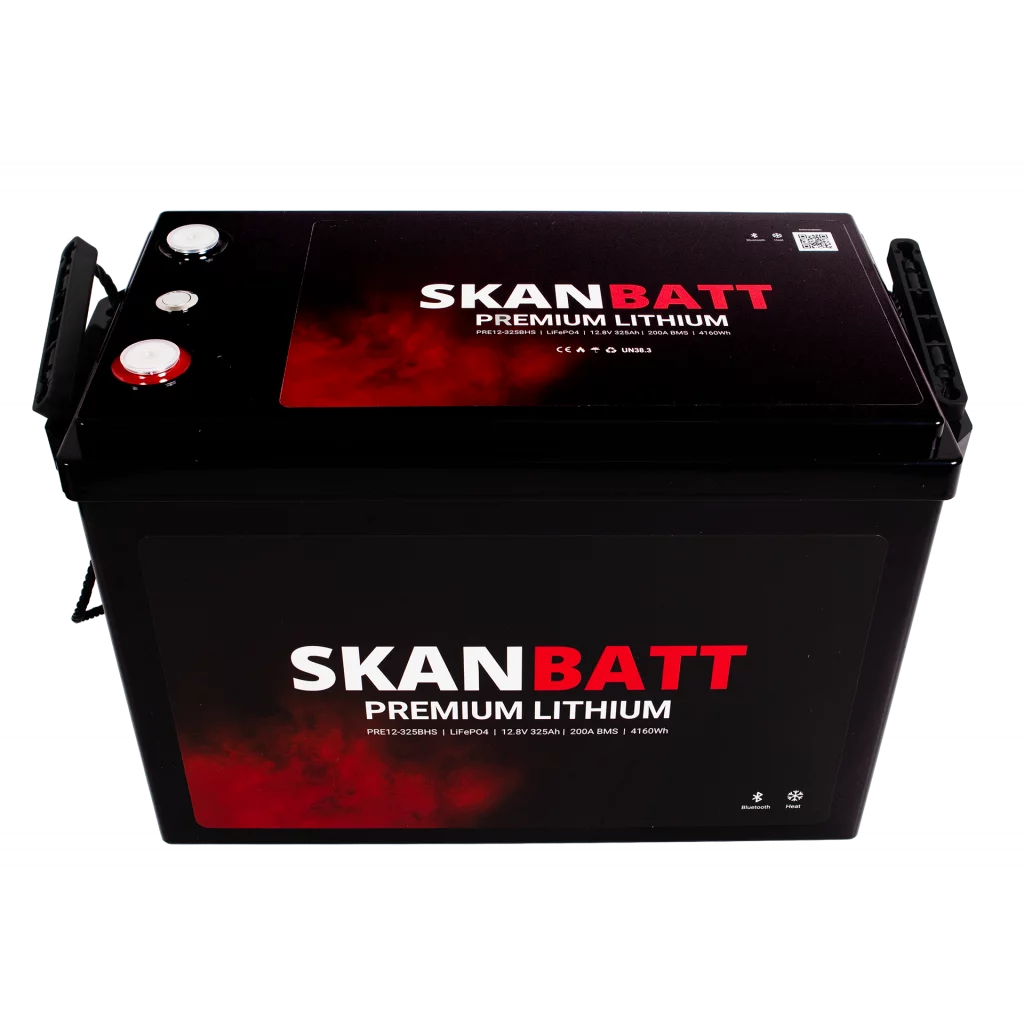 SKANBATT Premium Lithium - 12V 325Ah 200A BMS - Bluetooth - Heat - 345x190x245mm - 8 Års garanti
