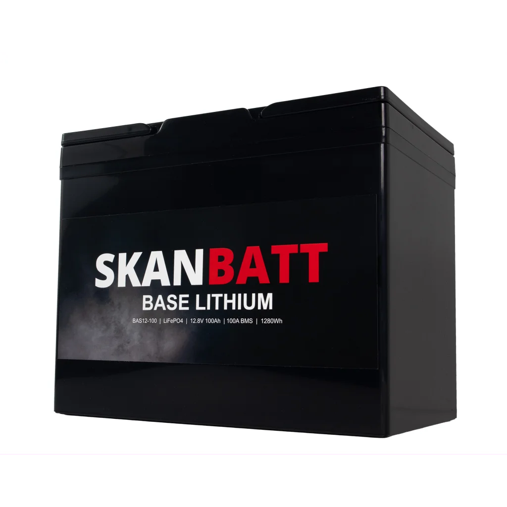 SKANBATT Base Lithium - 12V 100Ah 100A BMS - 260x169x211mm - 3 Års garanti