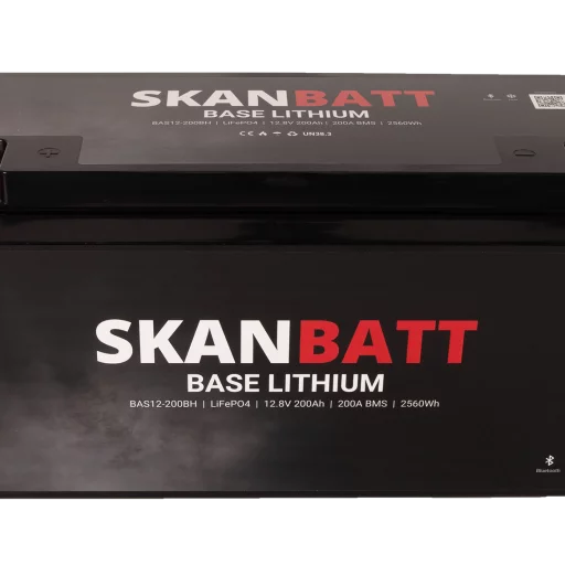 SKANBATT Base Lithium - 12V 200Ah 200A BMS - Bluetooth - Heat - 485x170x240mm - 3 Års garanti