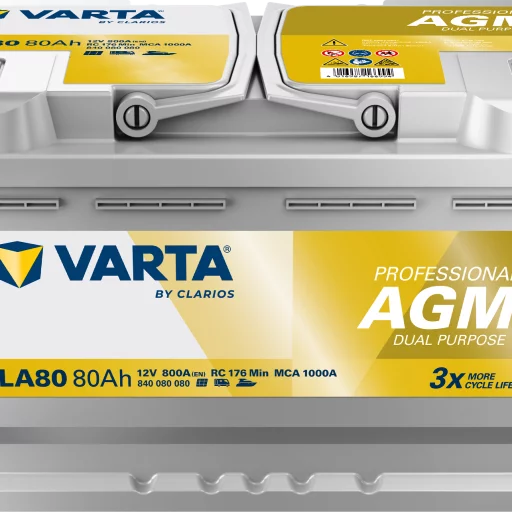 VARTA LA80 Fritidsbatteri AGM Batteri 12V 80AH 800CCA (315x175x190/190mm) +höger