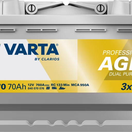 VARTA LA70 Fritidsbatteri AGM Batteri 12V 70AH 760CCA (278x175x190/190mm) +höger