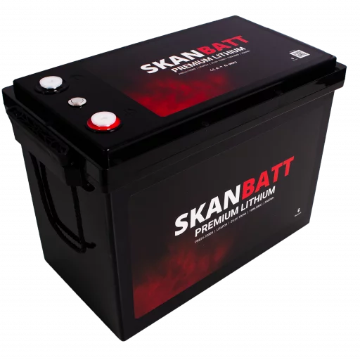 SKANBATT Premium Lithium - 24V 100Ah 100A BMS - 345x190x245mm - Bluetooth - 8 Års garanti