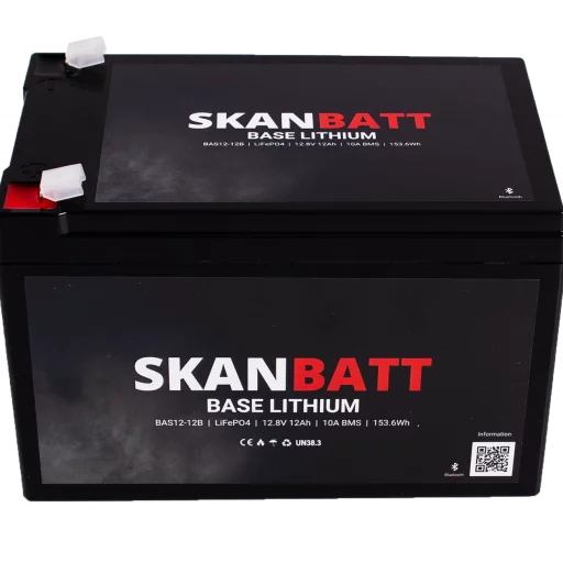 SKANBATT Base Lithium - 12V 12Ah 10A BMS - Bluetooth - 151x98x95mm - 3 Års garanti