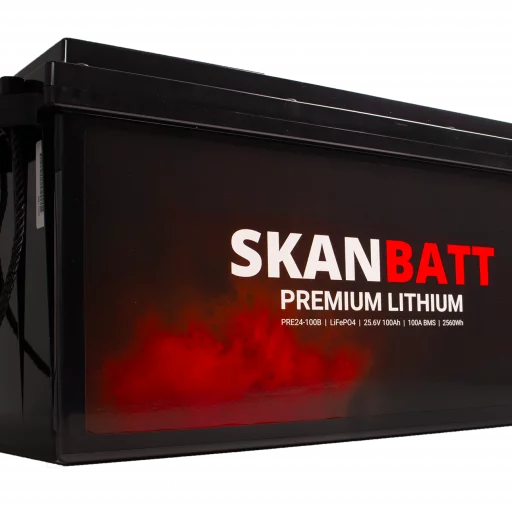 SKANBATT Premium Lithium - 24V 100Ah 100A BMS - 502x186x242mm - Bluetooth - 8 Års garanti