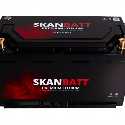 SKANBATT Premium Lithium - 12V 178Ah 160A BMS - Bluetooth - Heat - 354x176x187mm - 8 Års garanti