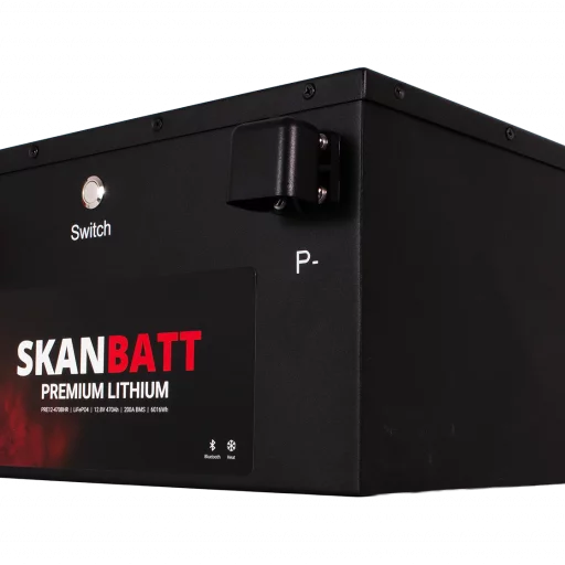 SKANBATT Premium Lithium - 12V 470Ah 200A BMS - Bluetooth - Heat - 360x350x190mm - 8 Års garanti - "Under sätet" modell