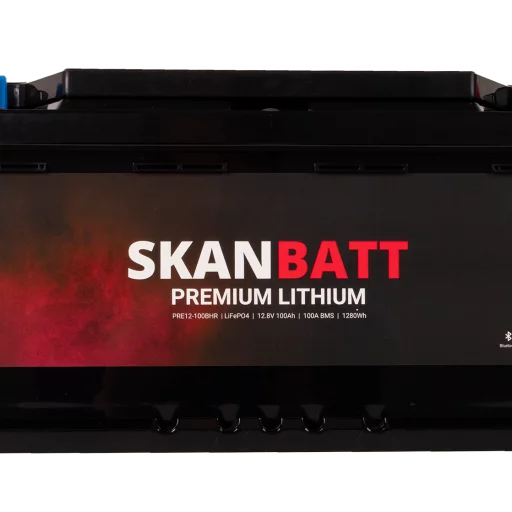 SKANBATT Premium Lithium - 12V 100Ah 100A BMS - Bluetooth - Heat  - 359x178x188mm - 8 Års garanti - Husbil